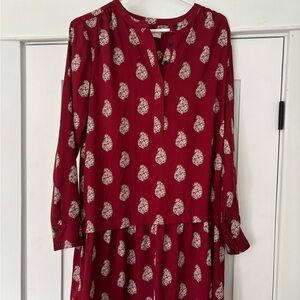 LOFT Red Long Sleeve Patterned Dress